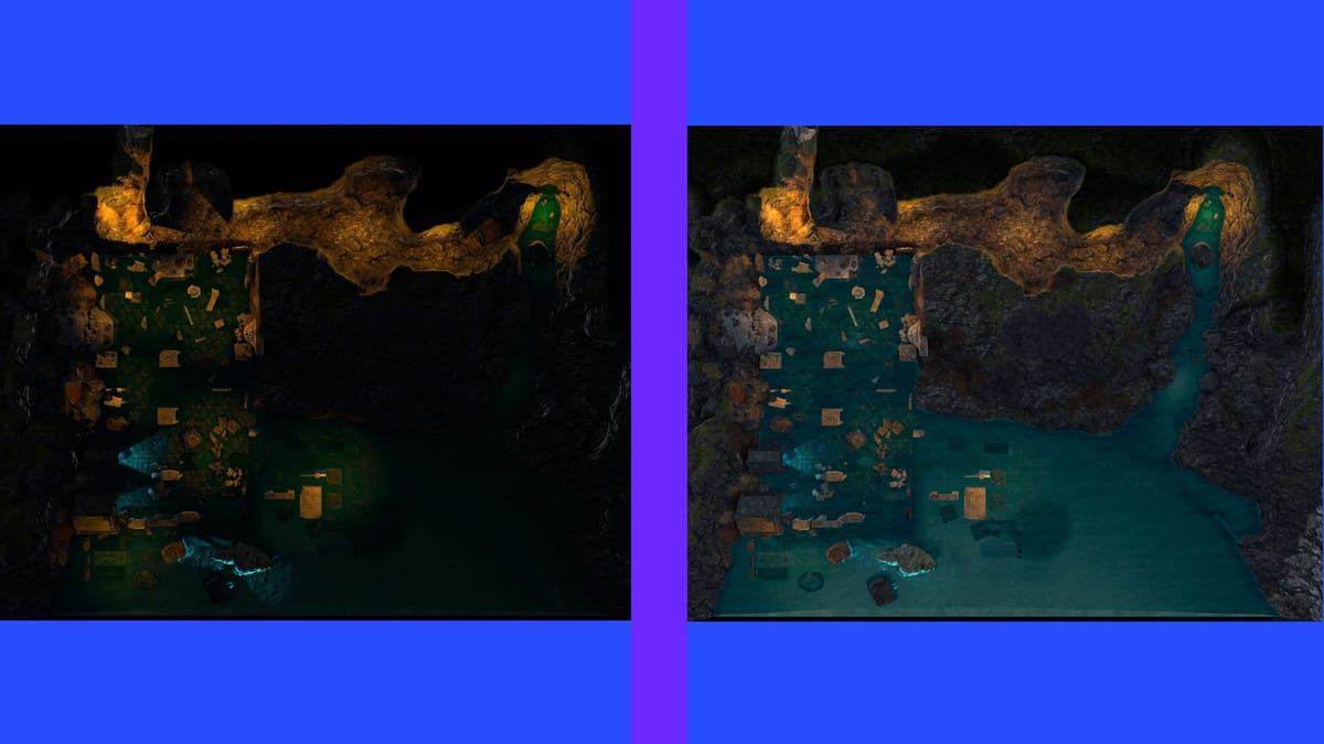 two images showing the difference in lighting maps