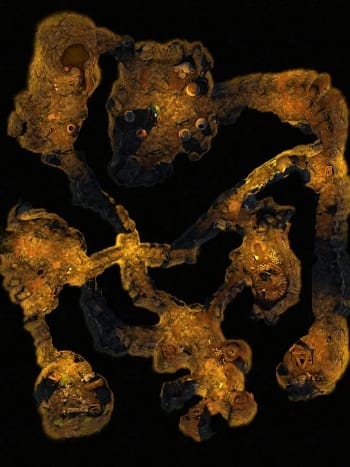 Main map showing cavern areas for a Table Top Role-Playing Game